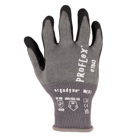 Proflex By Ergodyne Nitrile Coated CR Gloves 7043, ANSI A4, Gray, Size M, 12 Pairs/PK 7043-12PR
